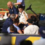 MLB player carted off after being hit by line drive in dugout